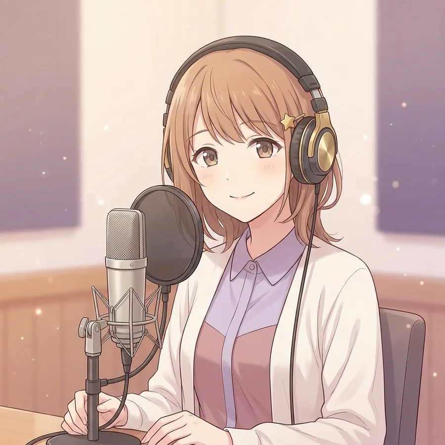 ヘッドホンを着けて収録する声優のイメージイラスト