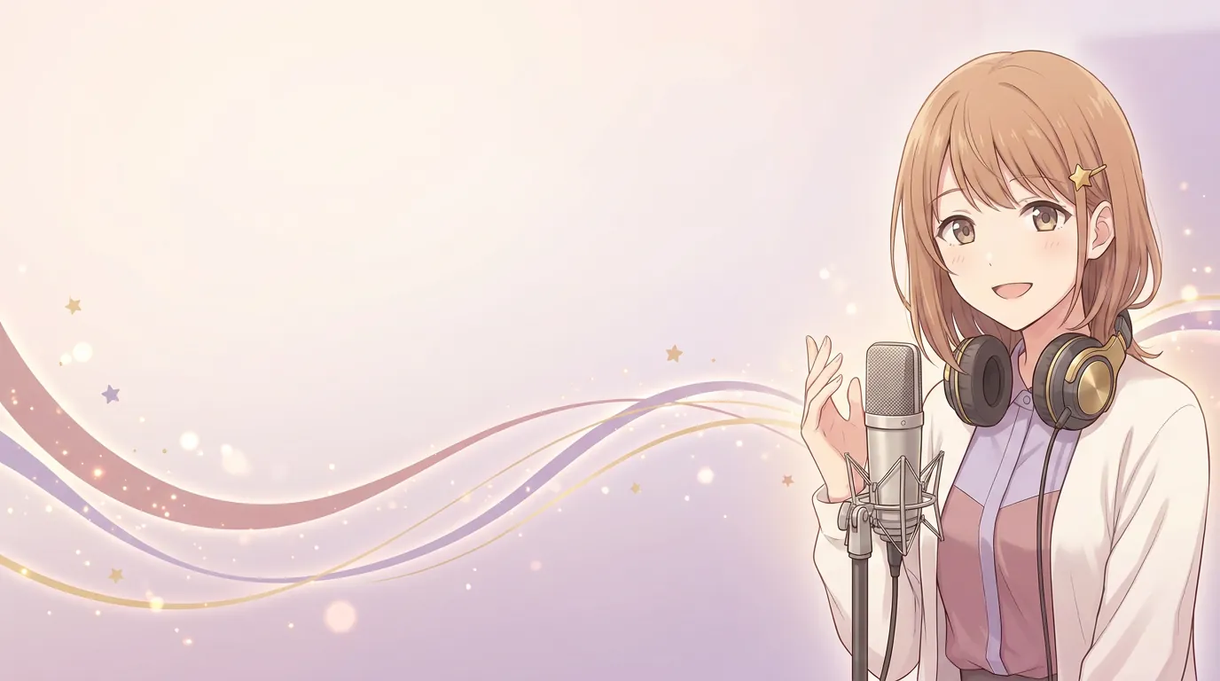 マイクの前で微笑む声優のキービジュアル（イメージイラスト）